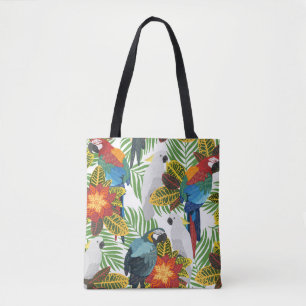 Seamless tropical pattern with parrots. tote bag
