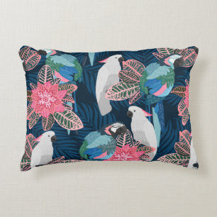 Seamless tropical pattern with parrots. Vintage il Decorative Cushion