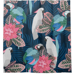 Seamless tropical pattern with parrots. Vintage il Shower Curtain