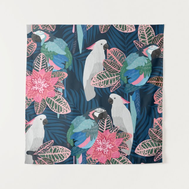 Seamless tropical pattern with parrots. Vintage il Tapestry (Front)