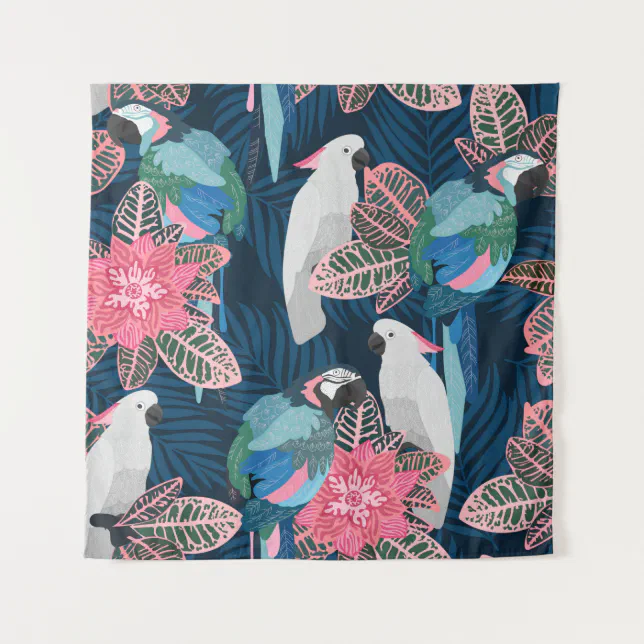 Screamless Patterns Seamless tropical pattern with parrots. Vintage il Tapestry | Zazzle