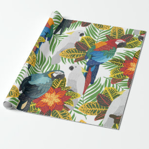 Seamless tropical pattern with parrots.  wrapping paper