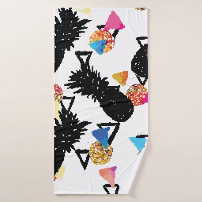 Seamless tropical pattern with pineapples and geom bath towel (Bath Towel)