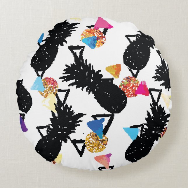 Seamless tropical pattern with pineapples and geom round cushion (Front)