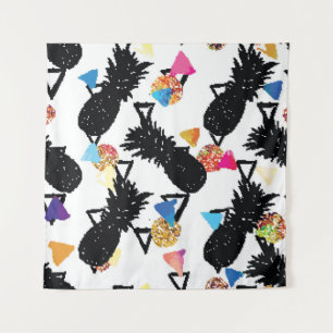Seamless tropical pattern with pineapples and geom tapestry