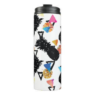 Seamless tropical pattern with pineapples and geom thermal tumbler
