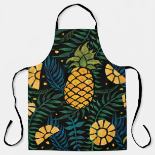 Seamless tropical pattern with pineapples and palm apron