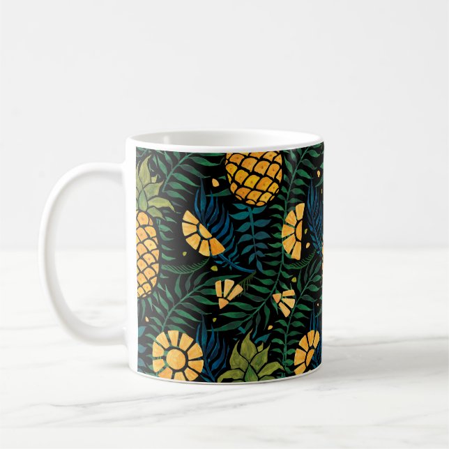 Seamless tropical pattern with pineapples and palm coffee mug (Left)
