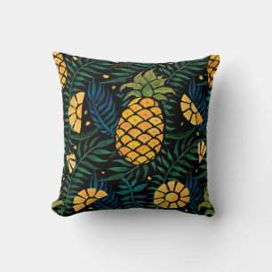 Seamless tropical pattern with pineapples and palm cushion