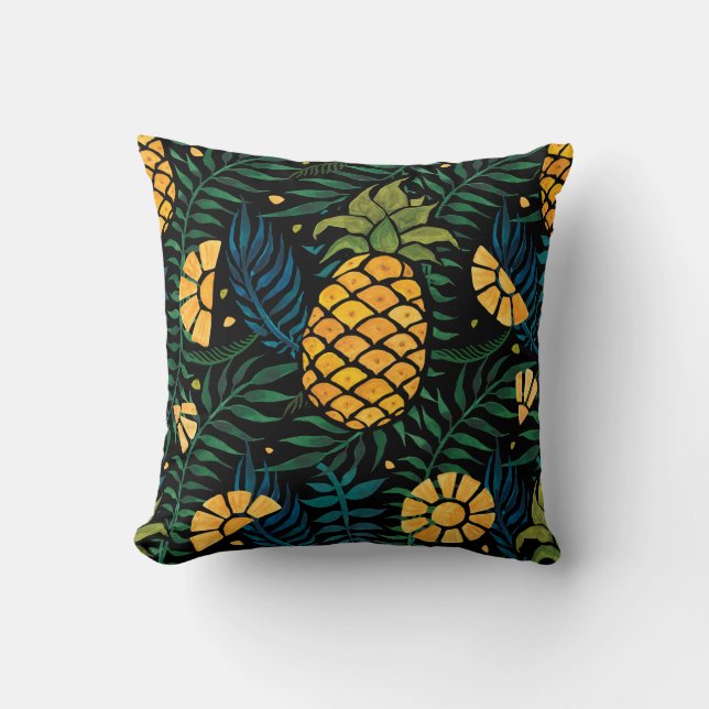 Seamless tropical pattern with pineapples and palm cushion (Front)