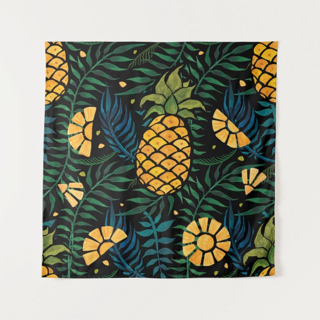 Seamless tropical pattern with pineapples and palm tapestry (Front)
