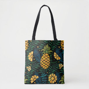 Seamless tropical pattern with pineapples and palm tote bag