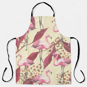 Seamless tropical pattern with pink flamingo, leav apron