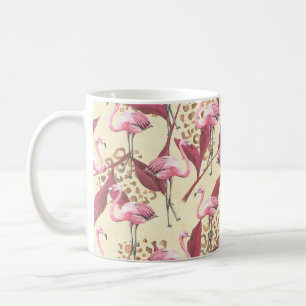 Seamless tropical pattern with pink flamingo, leav coffee mug