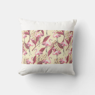 Seamless tropical pattern with pink flamingo, leav cushion