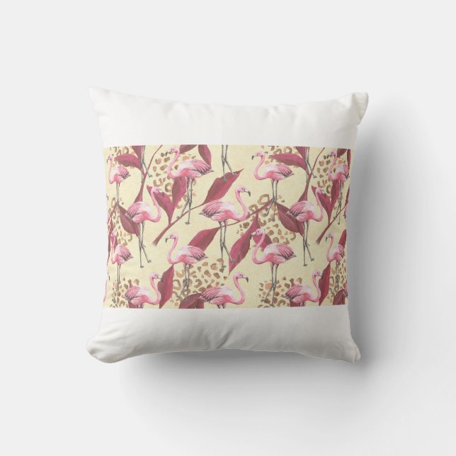Seamless tropical pattern with pink flamingo, leav cushion (Front)