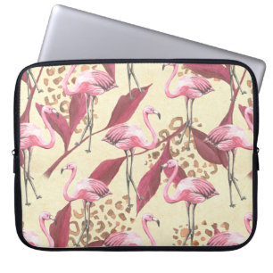 Seamless tropical pattern with pink flamingo, leav laptop sleeve