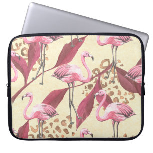 Seamless tropical pattern with pink flamingo, leav laptop sleeve