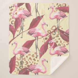 Seamless tropical pattern with pink flamingo, leav sherpa blanket