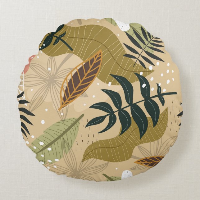 Seamless tropical pattern with plants, leaves, dec round cushion (Front)