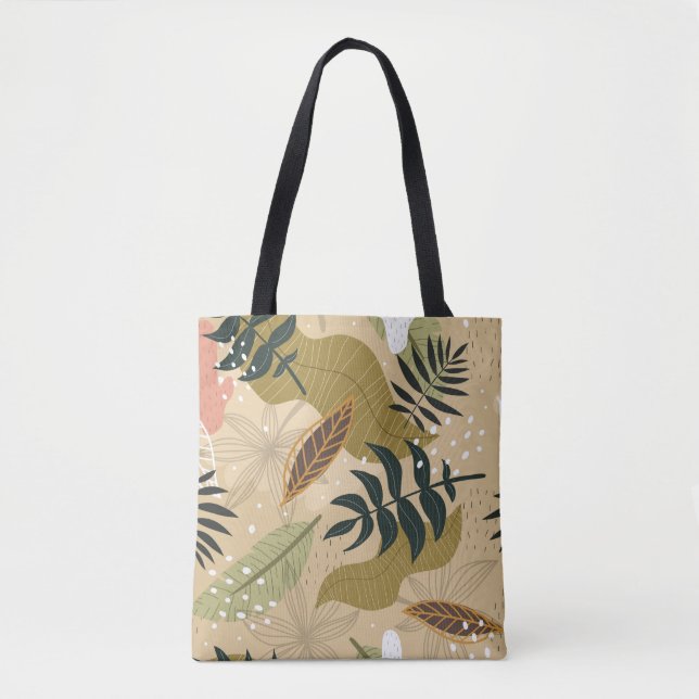 Seamless tropical pattern with plants, leaves, dec tote bag (Front)