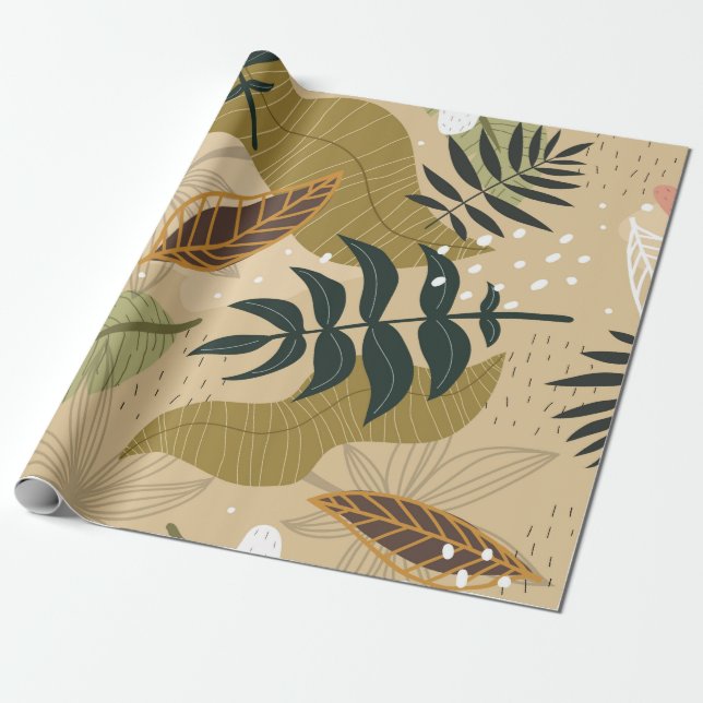 Seamless tropical pattern with plants, leaves, dec wrapping paper (Unrolled)