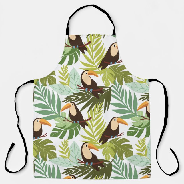 Seamless tropical pattern with toucan and palm lea apron (Front)