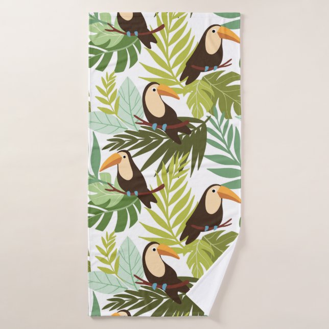 Seamless tropical pattern with toucan and palm lea bath towel (Bath Towel)