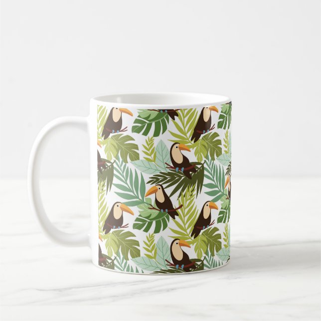 Seamless tropical pattern with toucan and palm lea coffee mug (Left)