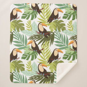 Seamless tropical pattern with toucan and palm lea sherpa blanket
