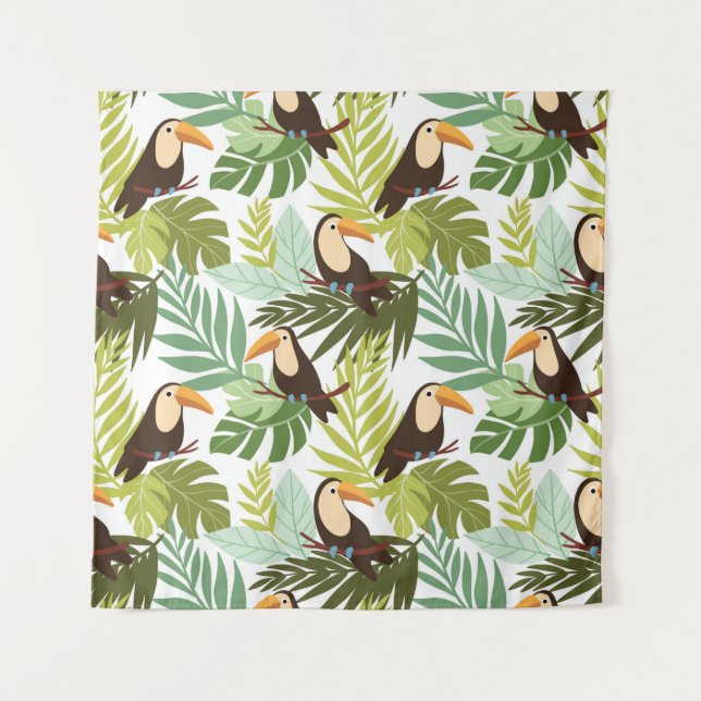 Seamless tropical pattern with toucan and palm lea tapestry (Front)