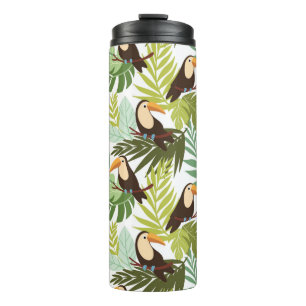 Seamless tropical pattern with toucan and palm lea thermal tumbler