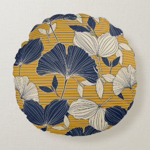 Seamless tropical plant and leaf pattern backgroun round cushion