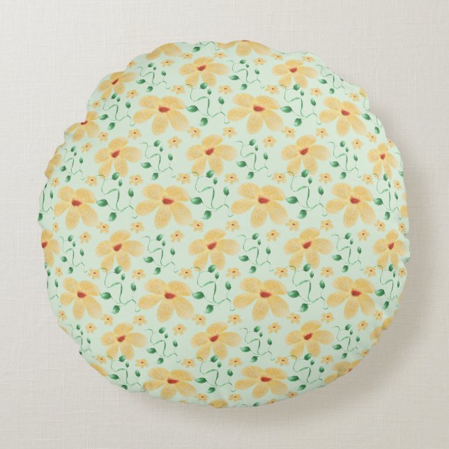 Seamless tropical yellow floral pattern  round cushion (Front)