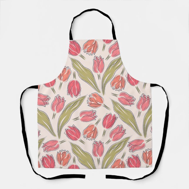 Seamless Tulip Floral Pattern – Vintage Botanical  Apron (Front)