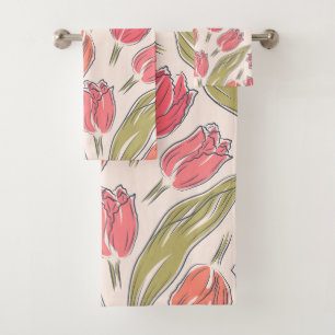 Seamless Tulip Floral Pattern – Vintage Botanical Bath Towel Set