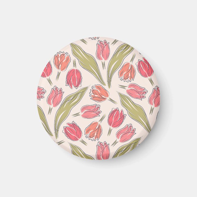 Seamless Tulip Floral Pattern – Vintage Botanical  Magnet (Front)