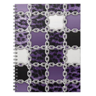 Seamless ultraviolet leopard and silver chain patt notebook