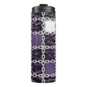 Seamless ultraviolet leopard and silver chain patt thermal tumbler
