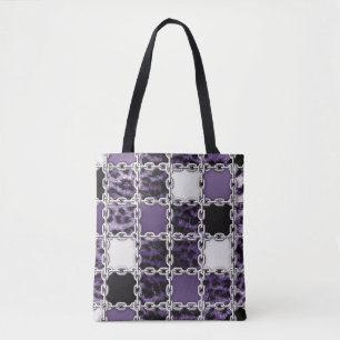 Seamless ultraviolet leopard and silver chain patt tote bag