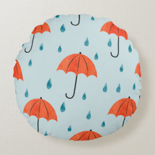 Seamless umbrellas and rain drops pattern. Waterco Round Cushion