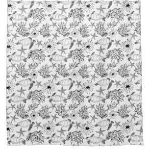 Seamless underwater sea ocean turtle plants coral shower curtain