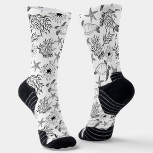 Seamless underwater sea ocean turtle plants coral socks