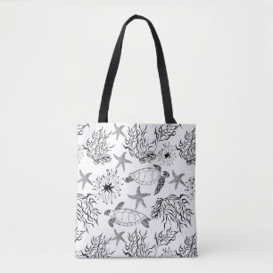 Seamless underwater sea ocean turtle plants coral tote bag
