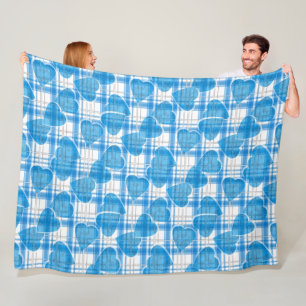 Seamless Valentines Day blue hearts chequered plai Fleece Blanket
