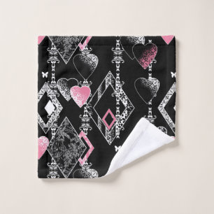 Seamless Valentines Day love black pattern hearts Bath Towel Set