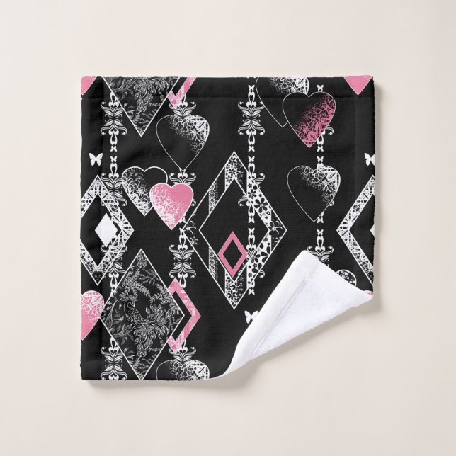 Seamless Valentines Day love black pattern hearts Bath Towel Set (Wash Cloth)