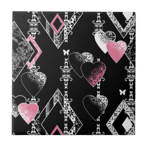 Seamless Valentines Day love black pattern hearts Ceramic Tile