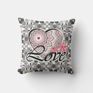 Seamless Valentine's Day Love grey white red patte Cushion
