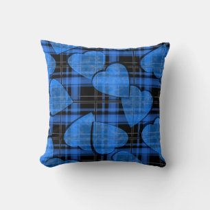 Seamless Valentines Day navy hearts chequered plai Cushion
